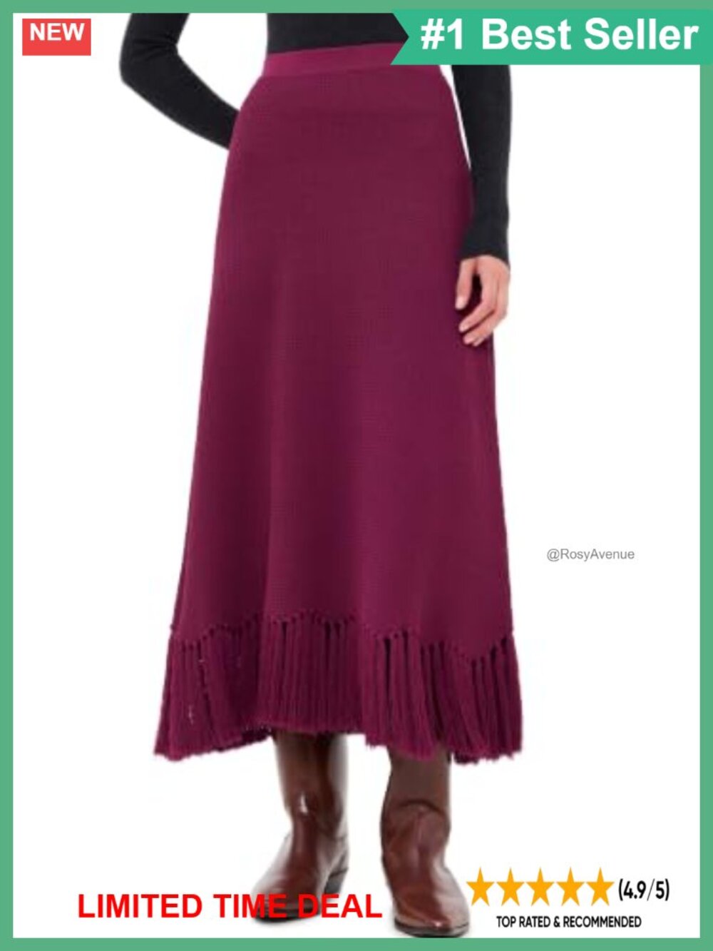 Fringe Detailed Midi Skirt High Rise Medium Stretch Wear to Work